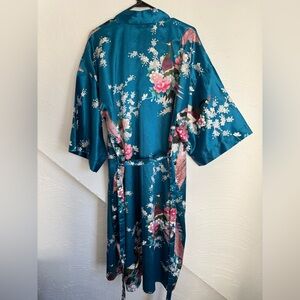 Teal Floral Kimono Robe with Belt